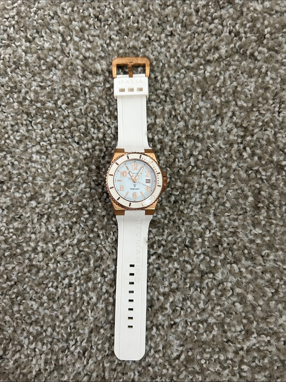 Italina Rose Gold and White Silicone Sport Watch